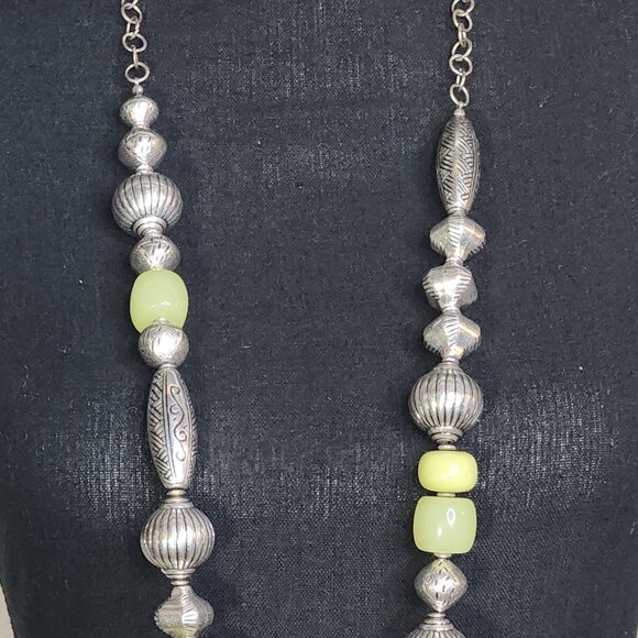 Chico's Vintage Chunky Lime and Silver Tone Beaded 39" Necklace with 5" Extender - Picture 2 of 16
